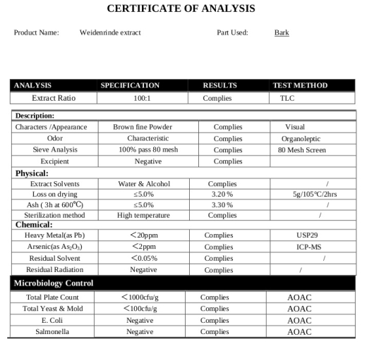 Weidenrinde Extrakt 100:1 - (Salix alba) 50g.